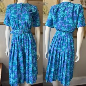 Vintage Orvis Blue and Purple Floral Midi Dress